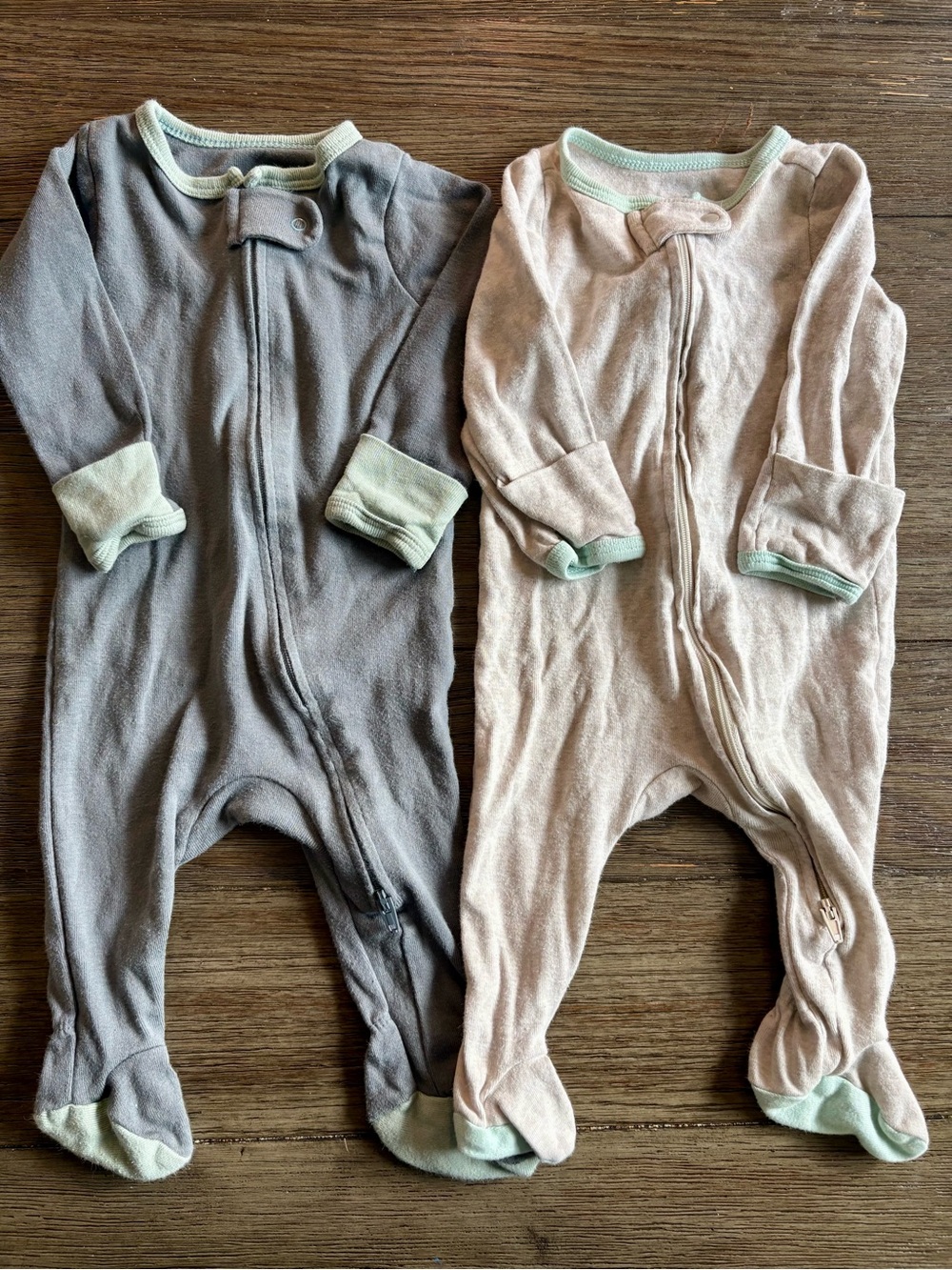 Cloud Island Neutral Grey and Cream Footed Baby One-Piece Sleepers 0-3